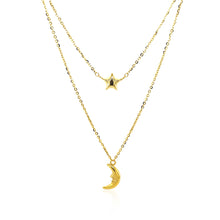 Load image into Gallery viewer, 14k Yellow Gold Double-Strand Chain Necklace with Puff Moon and Star
