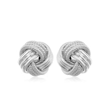 Load image into Gallery viewer, 14k White Gold Love Knot with Ridge Texture Earrings
