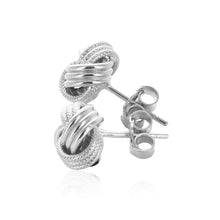 Load image into Gallery viewer, 14k White Gold Love Knot with Ridge Texture Earrings
