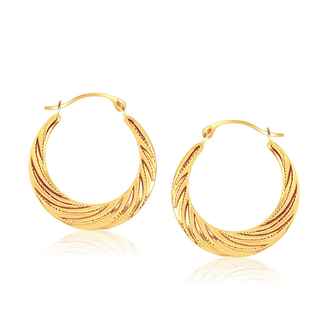 10k Yellow Gold Textured Graduated Twist Hoop Earrings