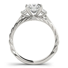 Load image into Gallery viewer, 14k White Gold Princess Cut 3 Stone Antique Style Diamond Ring (1 1/8 cttw)
