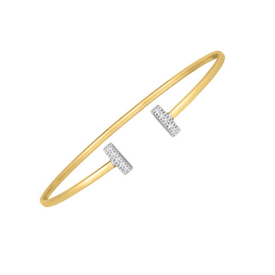 14k Two Tone Gold Diamond Tee Bar Bangle-0