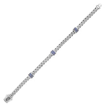 Load image into Gallery viewer, Sterling Silver Woven Bracelet with Blue Sapphire Stations
