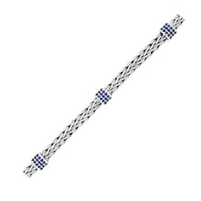 Load image into Gallery viewer, Sterling Silver Woven Bracelet with Blue Sapphire Stations
