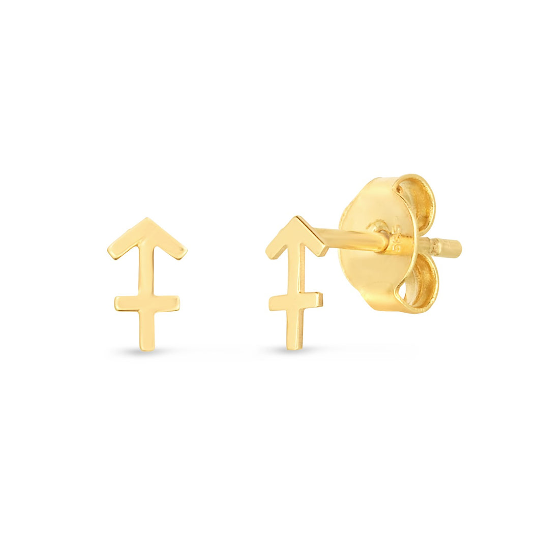 14k Yellow Gold Sagittarius Stud Earrings-0