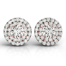 Load image into Gallery viewer, 14k White and Rose Gold Round Halo Diamond Earrings (3/4 cttw)
