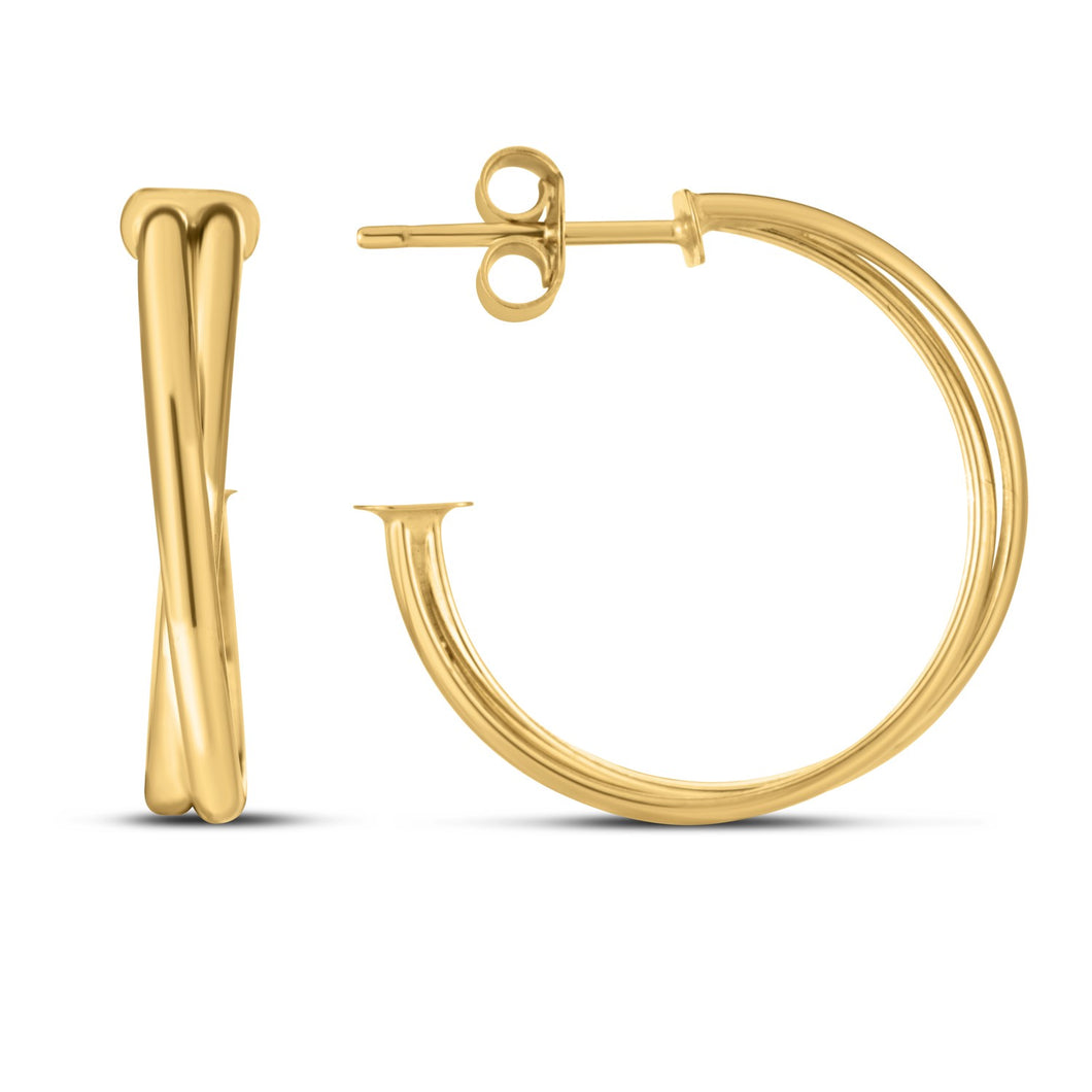 14k Yellow Gold Large Crossover Hoops-0