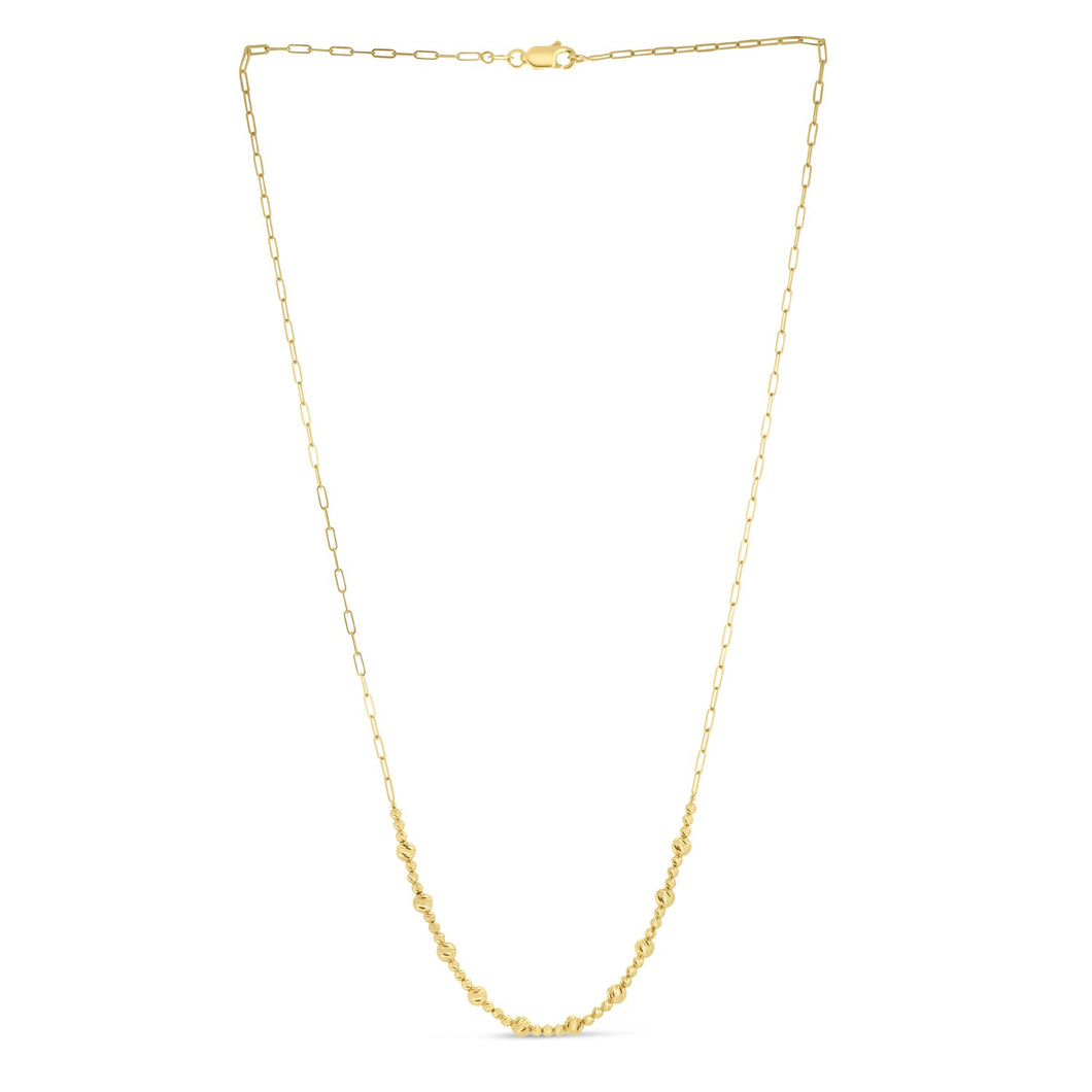 14k Yellow Gold Bead Paperclip Necklace-0