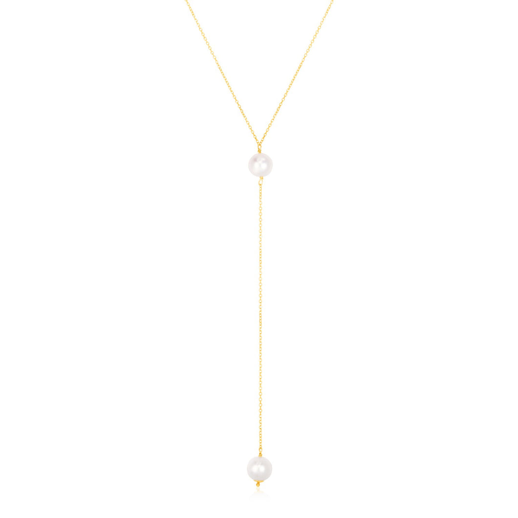 14k Yellow Gold Lariat Necklace with Pearls