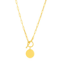 Load image into Gallery viewer, 14k Yellow Gold Paperclip Chain Necklace with Circle Pendant
