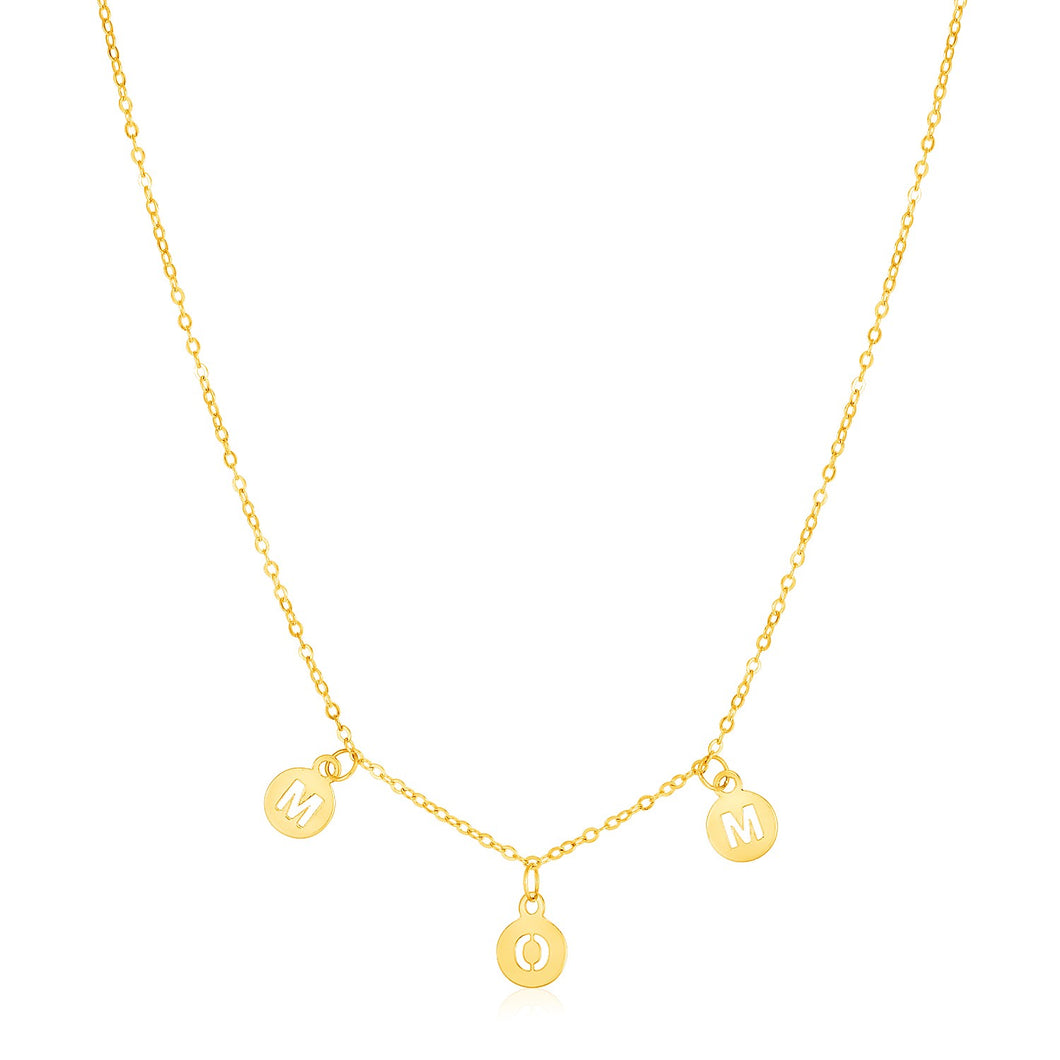 14k Yellow Gold Mom Necklace with Circle Drops