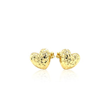 Load image into Gallery viewer, 14k Yellow Gold Puffed Heart Earrings with Diamond Cuts
