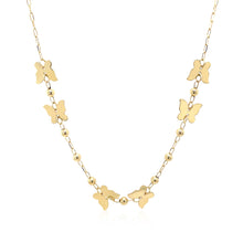 Load image into Gallery viewer, 14k Yellow Gold 18 inch Necklace with Polished Butterflies and Beads
