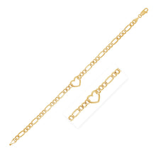 Load image into Gallery viewer, 14k Yellow Gold 7 inch Figaro Chain Bracelet with Heart
