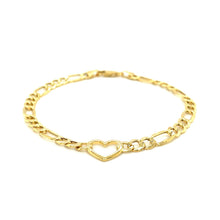 Load image into Gallery viewer, 14k Yellow Gold 7 inch Figaro Chain Bracelet with Heart
