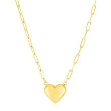 Load image into Gallery viewer, 14k Yellow Gold Paperclip Chain Necklace with Puffed Heart
