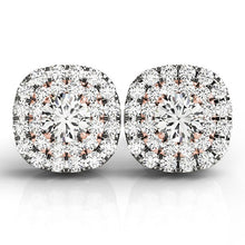 Load image into Gallery viewer, 14k White and Rose Gold Cushion Shape Halo Diamond Earrings (3/4 cttw)
