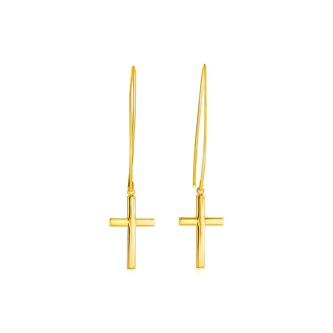 14k Yellow Gold Dangle Cross Earrings