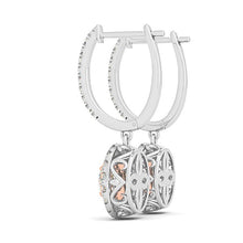 Load image into Gallery viewer, 14k White And Rose Gold Drop Diamond Earrings with a Halo Design (3/4 cttw)
