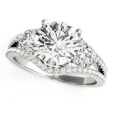 Load image into Gallery viewer, 14k White Gold 3 Stone Split Pave Shank Diamond Engagement Ring (2 3/4 cttw)
