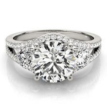 Load image into Gallery viewer, 14k White Gold 3 Stone Split Pave Shank Diamond Engagement Ring (2 3/4 cttw)
