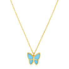 Load image into Gallery viewer, 14k Yellow Gold High Polish Butterfly Turquoise Paste Necklace
