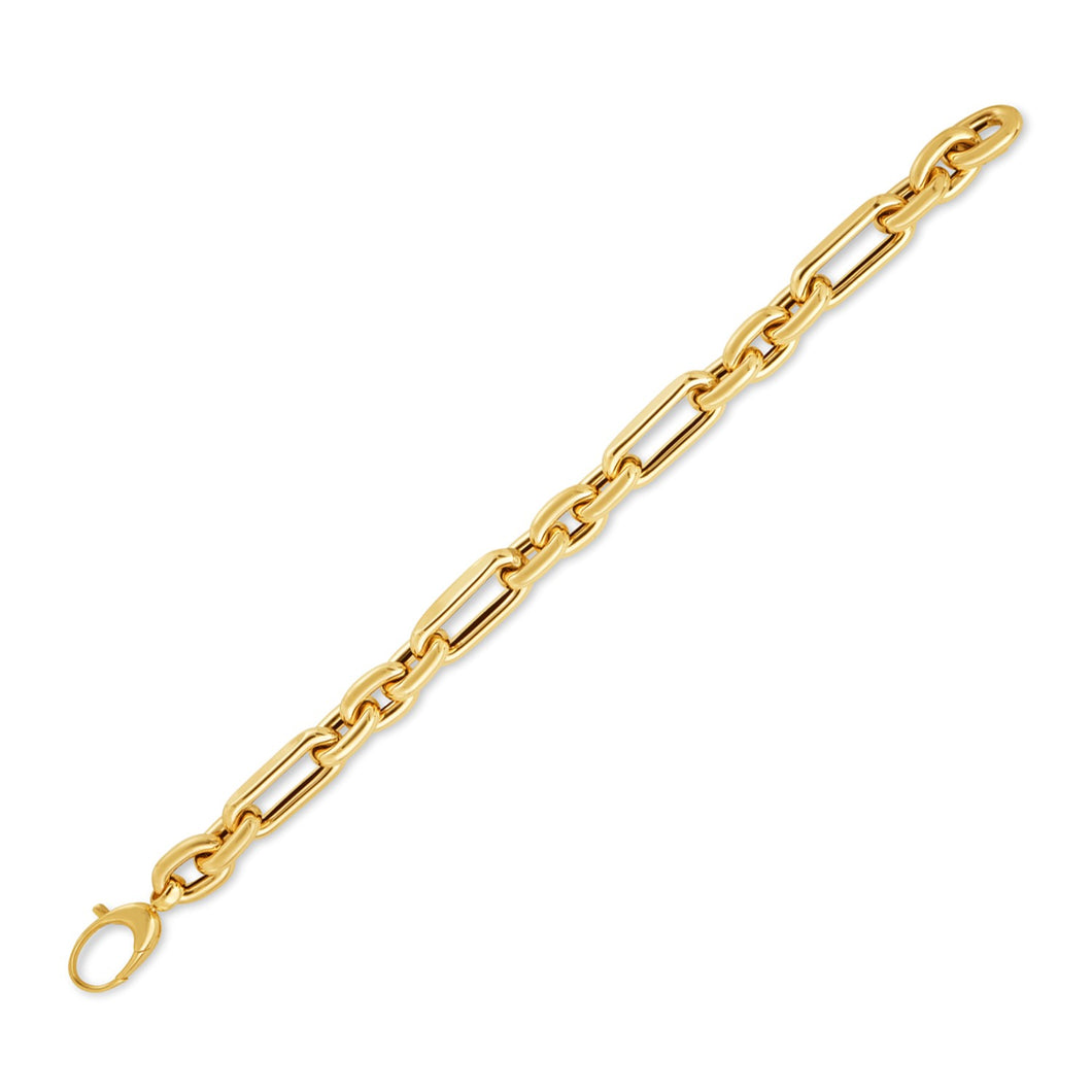 14k Yellow Gold Italian Alternating Paperclip Oval Links Bracelet-0