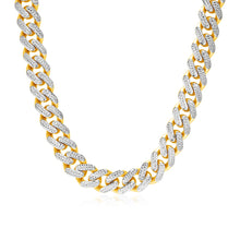 Load image into Gallery viewer, 14k Two Tone Gold Miami Cuban Chain Necklace with White Pave
