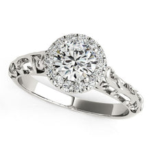 Load image into Gallery viewer, 14k White Gold Halo Antique Style Round Diamond Engagement Ring (5/8 cttw)
