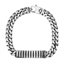 Load image into Gallery viewer, Sterling Silver Gunmetal Finish Cuban Link ID Style Bracelet
