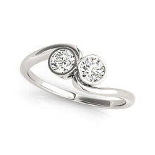 Load image into Gallery viewer, 14k White Gold Bezel Set Curved Band Two Stone Diamond Ring (1/2 cttw)
