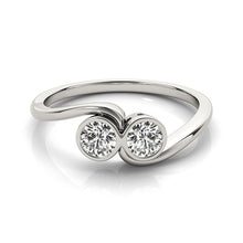 Load image into Gallery viewer, 14k White Gold Bezel Set Curved Band Two Stone Diamond Ring (1/2 cttw)
