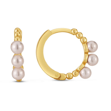 14k Yellow Gold Pearl Huggie Earrings-0