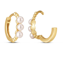 Load image into Gallery viewer, 14k Yellow Gold Pearl Huggie Earrings-1
