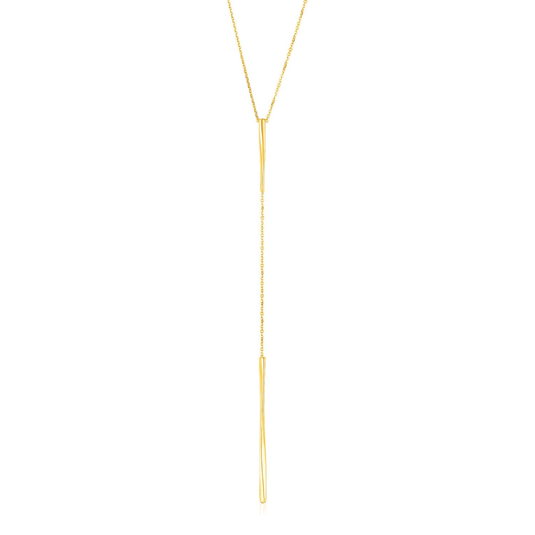 14k Yellow Gold Lariat Necklace with Polished Twisted Bars