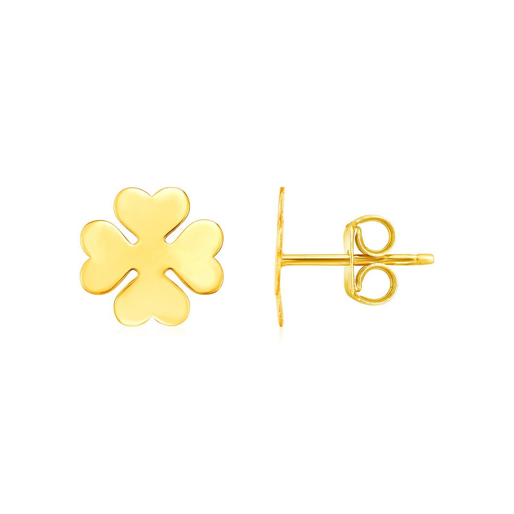 14K Yellow Gold Four Leaf Clover Earrings