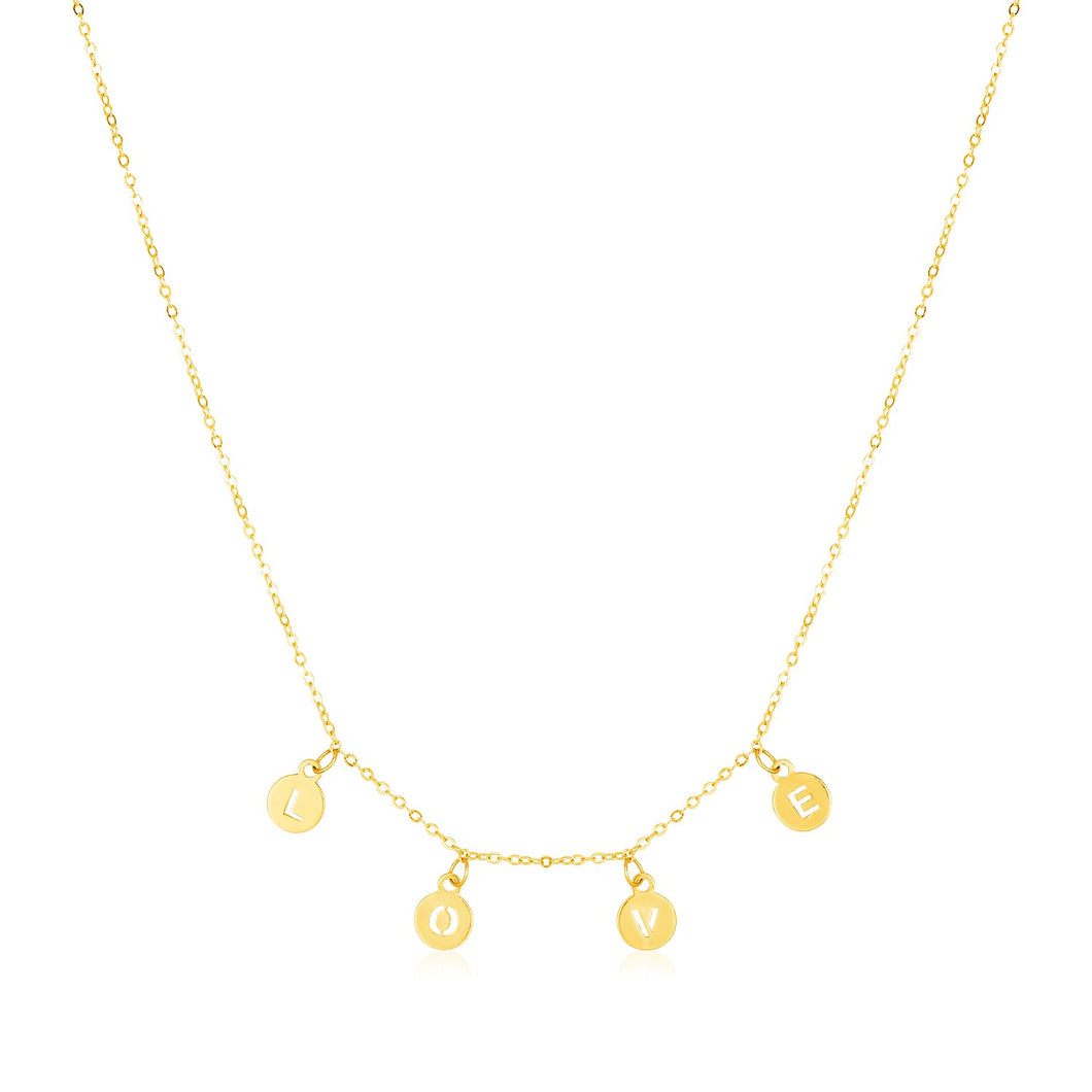 14k Yellow Gold Love Necklace with Circle Drops