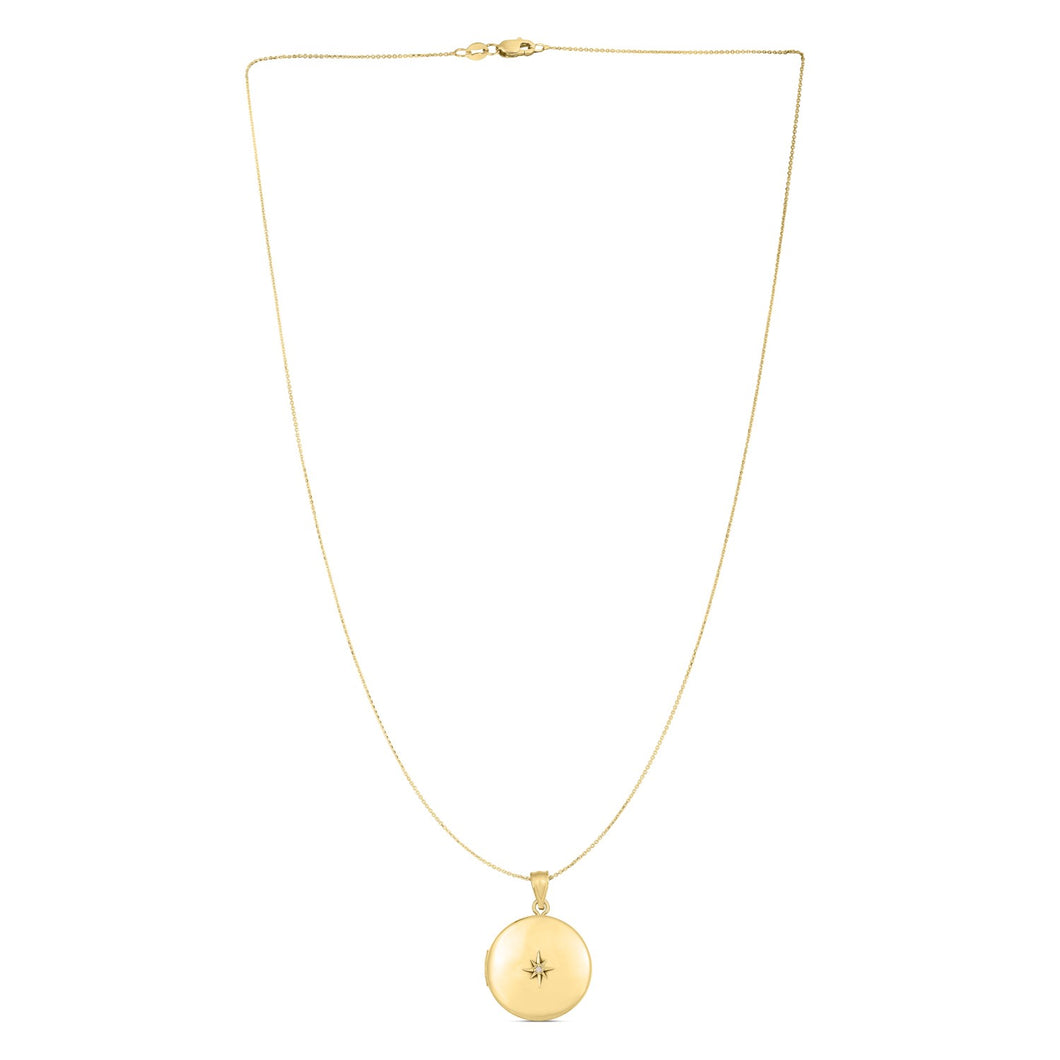 14k Yellow Gold Round North Star Locket Necklace-0