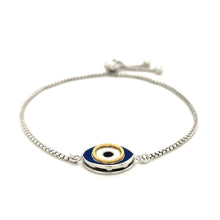 Load image into Gallery viewer, Sterling Silver Adjustable Two Toned Enameled Evil Eye Friendship Bracelet
