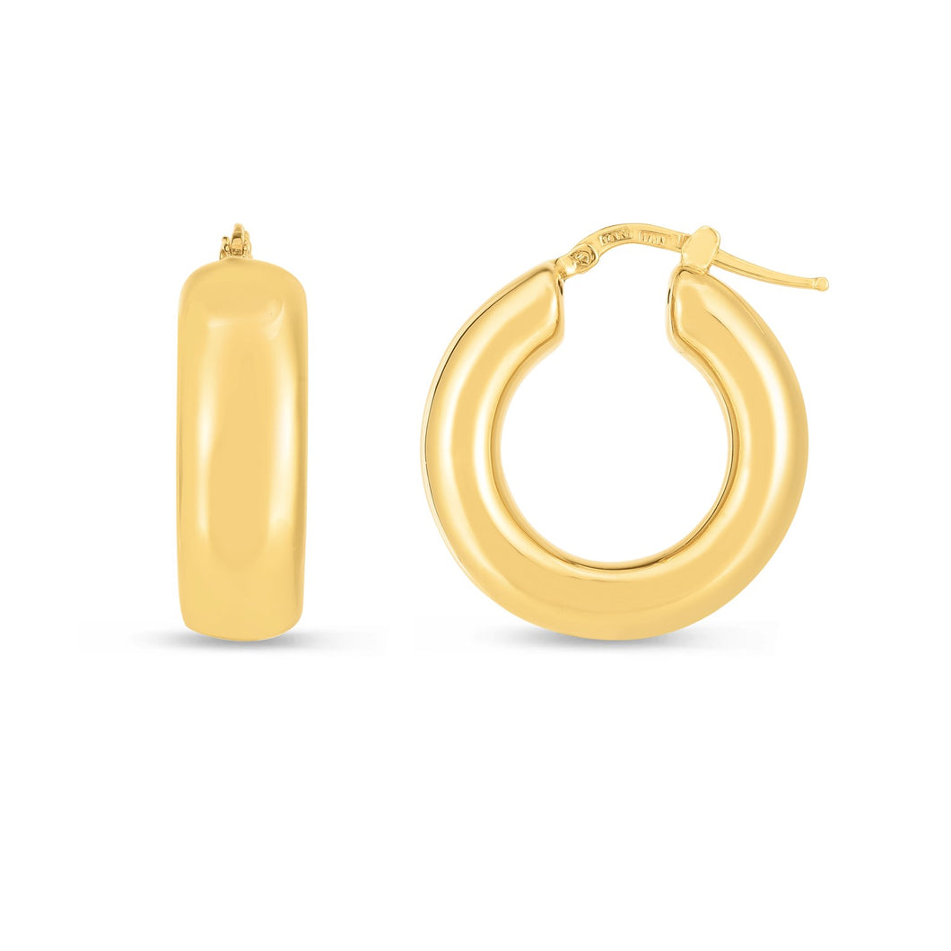 14k Yellow Gold Medium Puffy Hoops-0