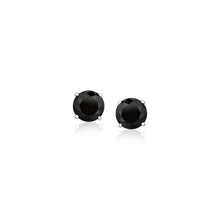 Load image into Gallery viewer, 14k White Gold Stud Earrings with Black 5mm Faceted Cubic Zirconia
