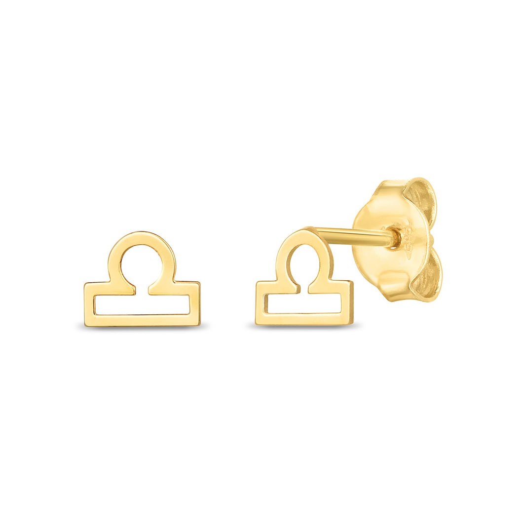 14k Yellow Gold Libra Stud Earrings-0