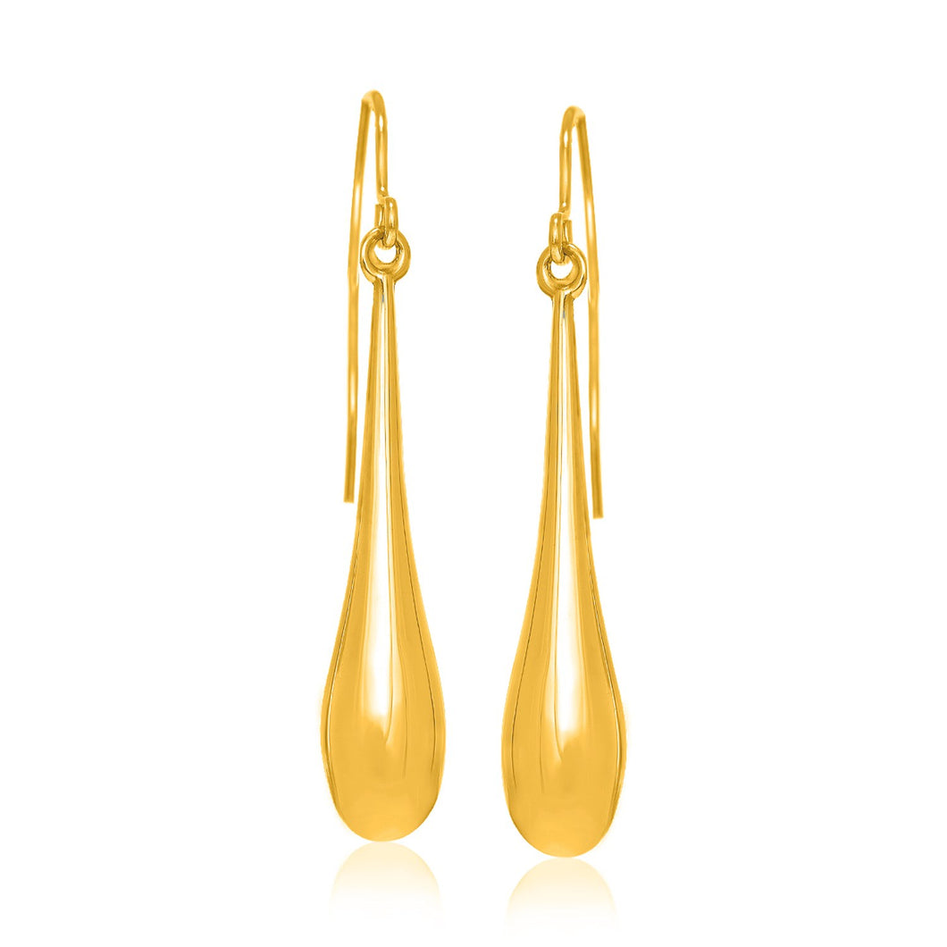 14k Yellow Gold Long Polished Teardrop Dangling Earrings