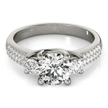 Load image into Gallery viewer, 14k White Gold 3 Stone Pave Set Band Diamond Engagement Ring (1 7/8 cttw)
