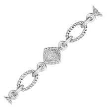 Load image into Gallery viewer, Sterling Silver Cable Oval and Square Link Bracelet with Diamonds (1/4 cttw)
