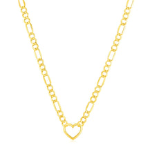 Load image into Gallery viewer, 14k Yellow Gold Figaro Chain Necklace with Heart
