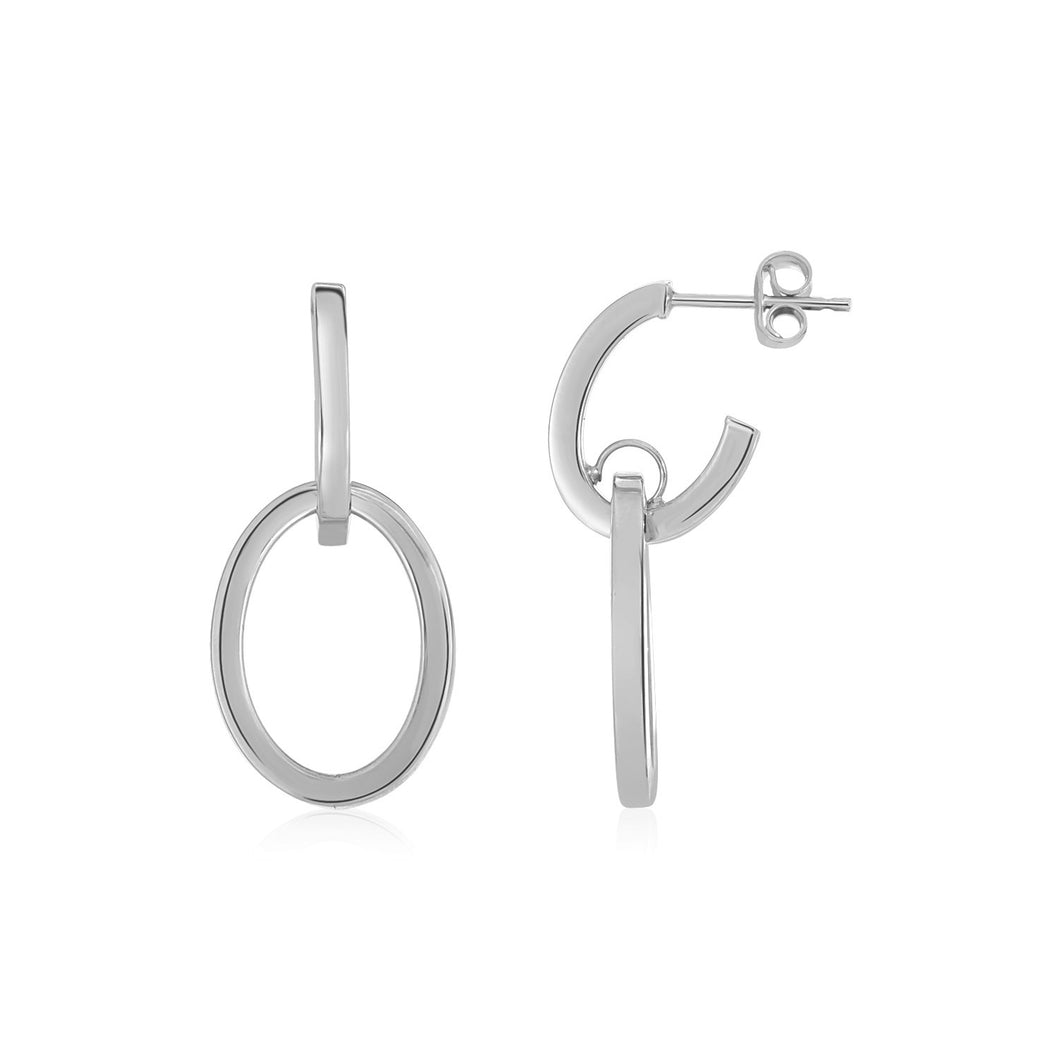 14K White Gold Interlocking Drop Hoop Earrings-0