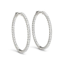 Load image into Gallery viewer, 14k White Gold Diamond Hoop Earrings with Shared Prong Setting (2 cttw)
