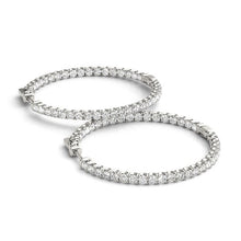 Load image into Gallery viewer, 14k White Gold Diamond Hoop Earrings with Shared Prong Setting (2 cttw)
