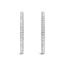 Load image into Gallery viewer, 14k White Gold Diamond Hoop Earrings with Shared Prong Setting (2 cttw)
